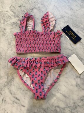 Polo by Ralph Lauren Pink Pineapple Print Girls' Ruffle Bikini